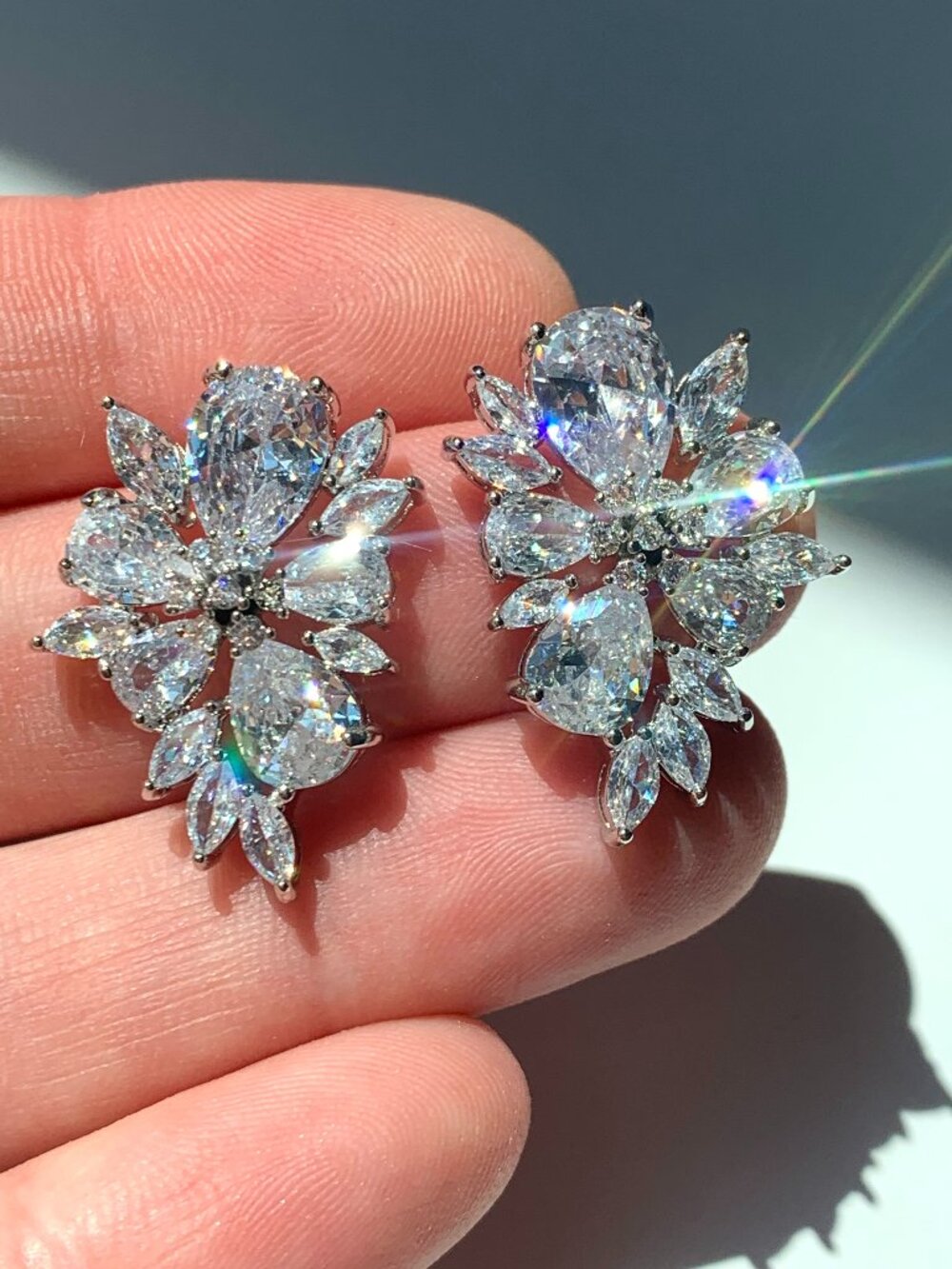 NEW ~ Anthropologie, BHLDN, CZ Crystal Flower Stud Earrings